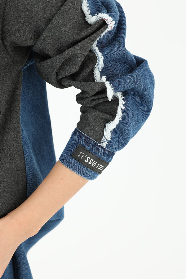 Kadın Kolu Kot Detaylı Geniş Cepli Gömlek  - 31981GML