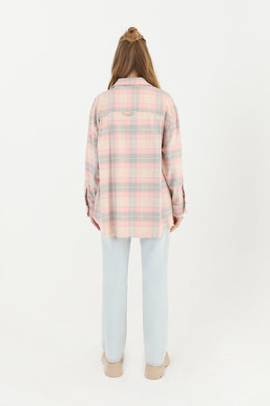 Kadın Ekoseli Saçaklı Gömlek  - 32007GML