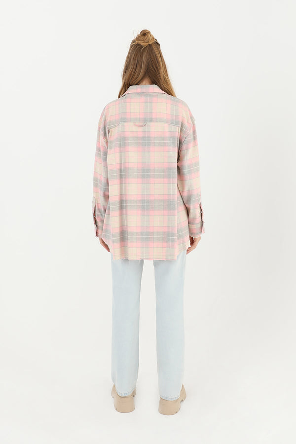 Kadın Ekoseli Saçaklı Gömlek  - 32007GML