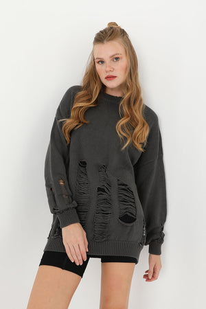 Kadın Yırtıklı Triko Tunik  - 32034TUN