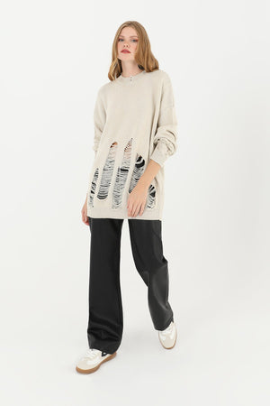 Kadın Yırtıklı Triko Tunik  - 32034TUN