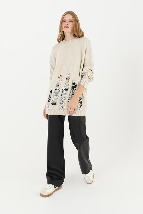 Kadın Yırtıklı Triko Tunik  - 32034TUN