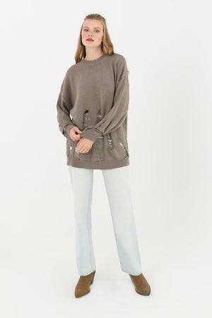 Kadın Yırtıklı Triko Tunik  - 32034TUN