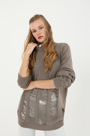 Kadın Yırtıklı Triko Tunik  - 32034TUN