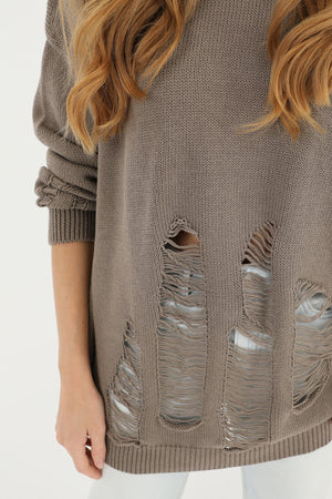 Kadın Yırtıklı Triko Tunik  - 32034TUN