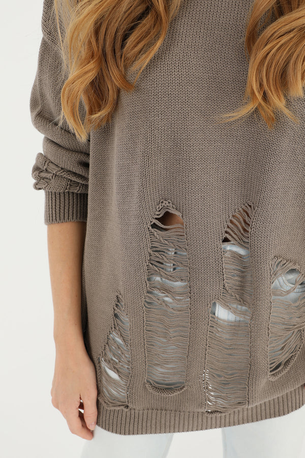 Kadın Yırtıklı Triko Tunik  - 32034TUN