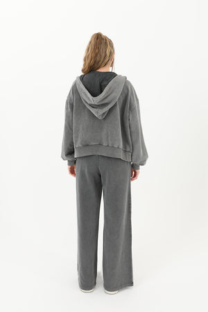 Kadın Fermuarlı Kapüşonlu Eskitme Sweatshirt - 32064SWT