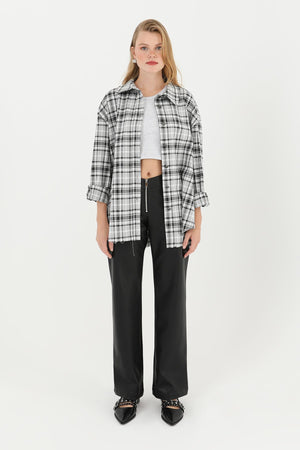 Kadın Ekose Gömlek  - 32083GML - BLACK