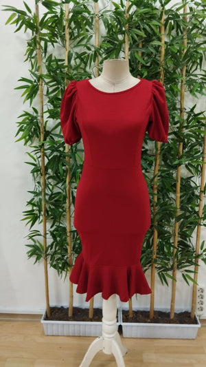Rochie de damă cu mânecă scurtă, decolteu rotund, plisată, din crep strălucitor, 25060