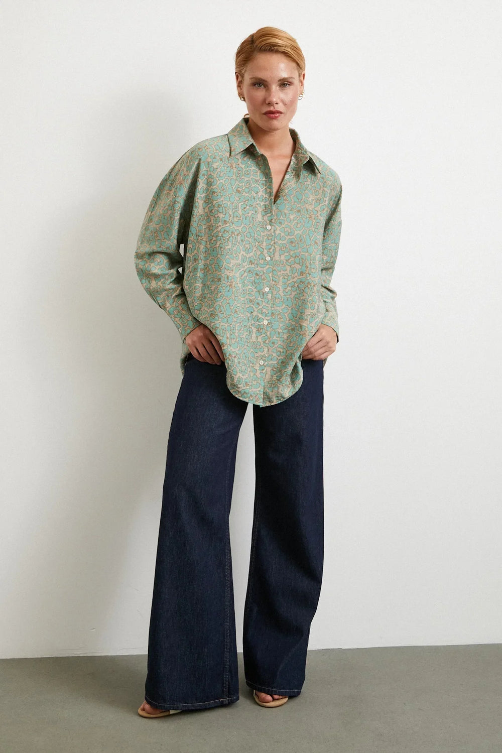 Leopar Desen Javanez Gömlek - Fuşya - Fuşya - L