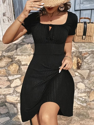 Rochie tip corset pentru femei, cu mânecă scurtă, decolteu pătrat și șireturi, 33790