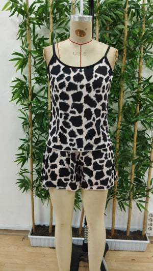Set de două piese pentru femei, bluză și pantaloni scurți cu guler rotund și bretele, Supreme, 27664