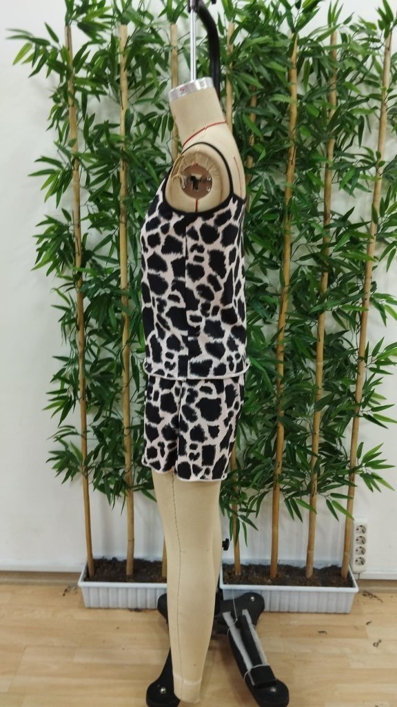Set de două piese pentru femei, bluză și pantaloni scurți cu guler rotund și bretele, Supreme, 27664
