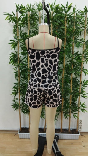 Set de două piese pentru femei, bluză și pantaloni scurți cu guler rotund și bretele, Supreme, 27664