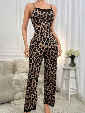 Bluză cu bretele și guler din dantelă pentru femei, set de pijama Sandy, format din două piese, 34326