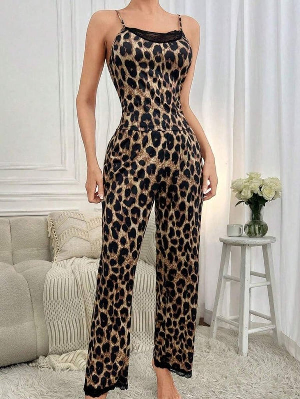 Bluză cu bretele și guler din dantelă pentru femei, set de pijama Sandy, format din două piese, 34326