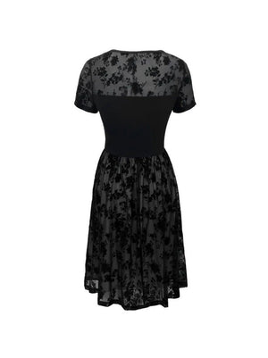 Rochie de damă cu mânecă scurtă, guler rotund, tul, imprimeu cu detalii înflorate, 25276