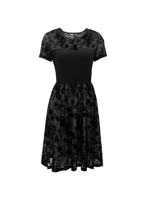 Rochie de damă cu mânecă scurtă, guler rotund, tul, imprimeu cu detalii înflorate, 25276