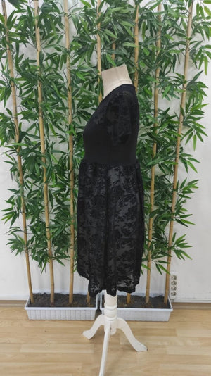 Rochie de damă cu mânecă scurtă, guler rotund, tul, imprimeu cu detalii înflorate, 25276