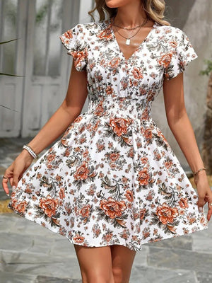 Rochie Supreme pentru femei, cu mânecă scurtă, decolteu înfășurat, cu curea, model floral, 25299