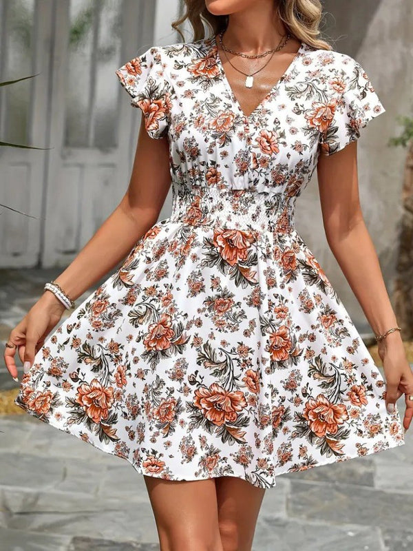 Rochie Supreme pentru femei, cu mânecă scurtă, decolteu înfășurat, cu curea, model floral, 25299