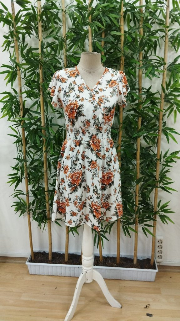 Rochie Supreme pentru femei, cu mânecă scurtă, decolteu înfășurat, cu curea, model floral, 25299