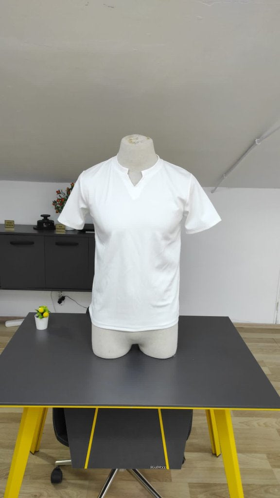 Bluză bărbătească cu mânecă scurtă, guler rotund, tricotată cu împletitură, 25374