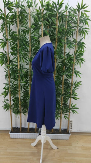 Rochie de damă din crep importat, cu mânecă scurtă, guler rotund și nasturi în față, 25392