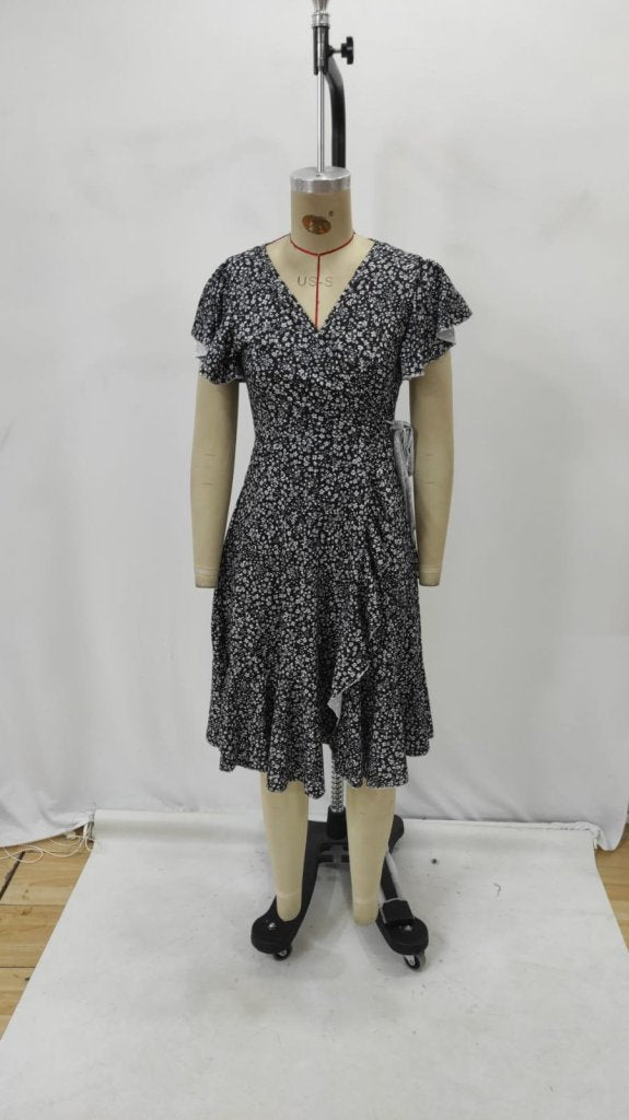 Rochie Supreme cu mânecă scurtă și decolteu înfășurat pentru femei, 26266