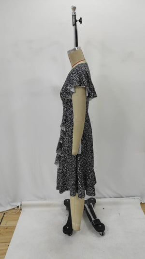 Rochie Supreme cu mânecă scurtă și decolteu înfășurat pentru femei, 26266