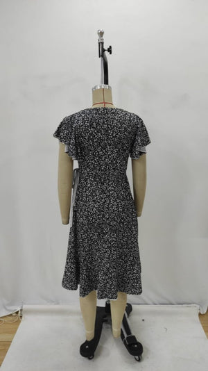 Rochie Supreme cu mânecă scurtă și decolteu înfășurat pentru femei, 26266