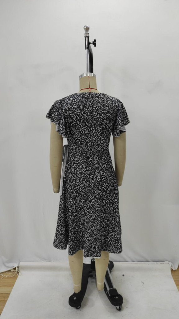 Rochie Supreme cu mânecă scurtă și decolteu înfășurat pentru femei, 26266