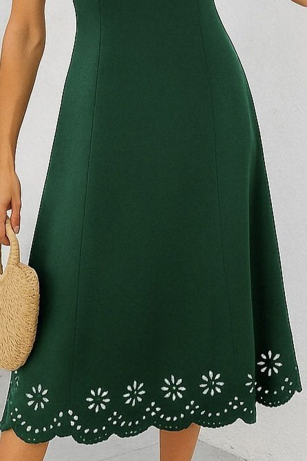 Rochie midi fără mâneci pentru femei, din crep importat, cu tiv decupat cu laser și model floral, 34055