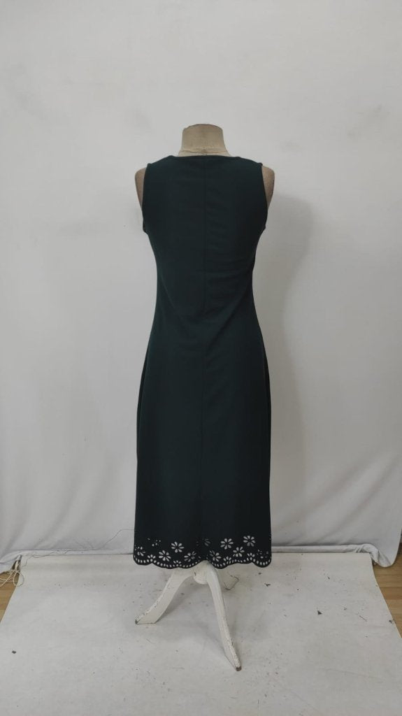 Rochie midi fără mâneci pentru femei, din crep importat, cu tiv decupat cu laser și model floral, 34055