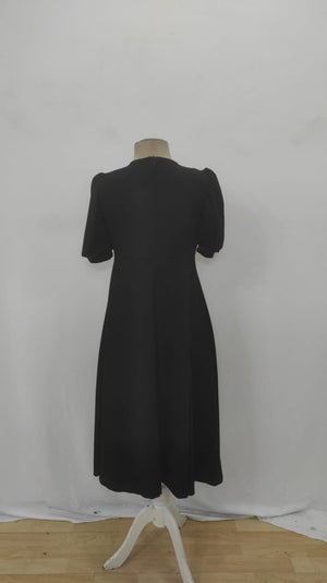 Rochie midi din crep cu mânecă scurtă și guler rotund pentru femei, cu broșă cu fundă, 25719