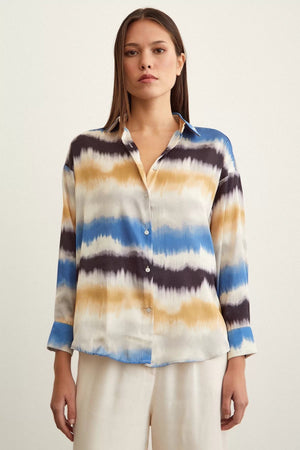 Sulu Boya Desenli Gömlek - Mavi