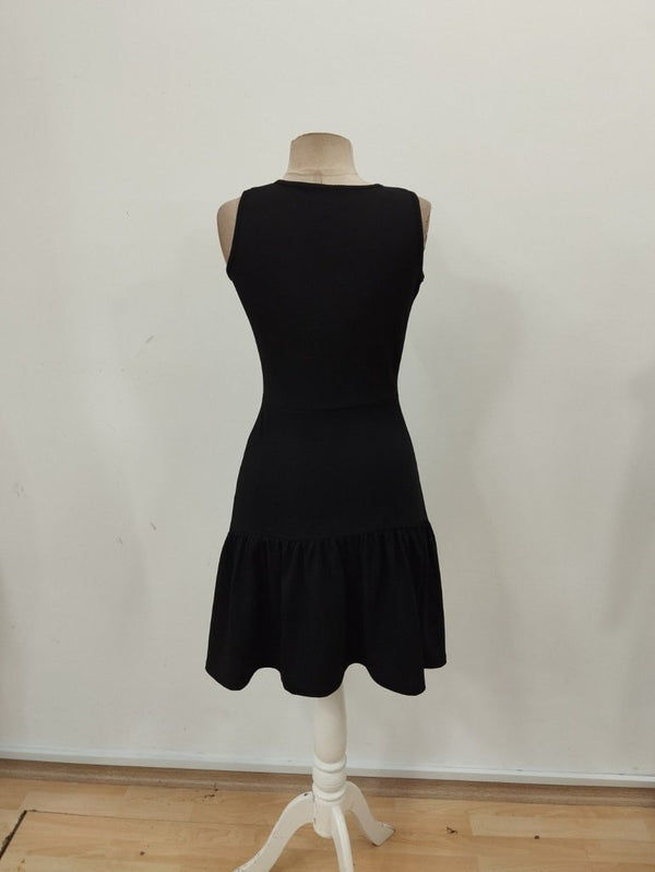 Rochie de damă din crep strălucitor, cu guler înfășurat și volane, 27107