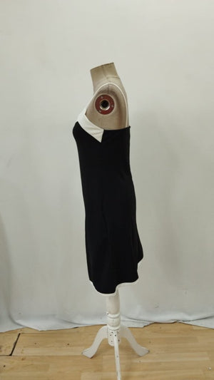 Rochie de damă din crep strălucitor, bicoloră, cu bretele, decolteu în V lat, 26465