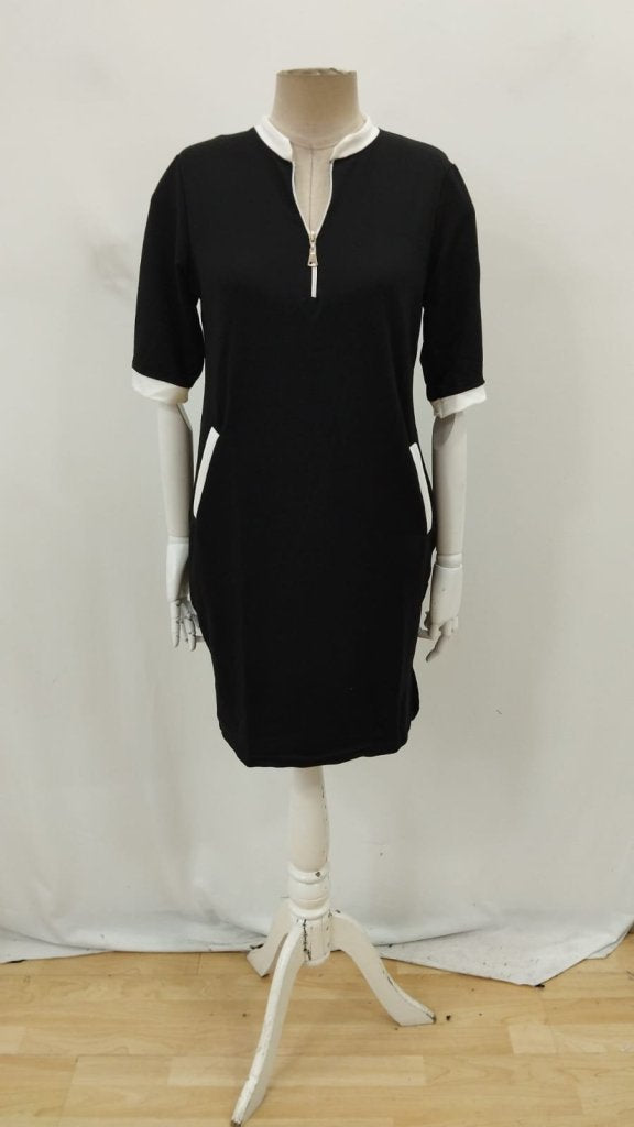 Rochie de damă din viscoză cu mânecă scurtă, fermoar, buzunare și crăpături laterale, 27160