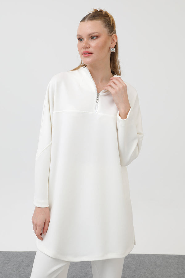Kadın Önü Fermuar Detaylı Tunik - 10611TUN - ECRU