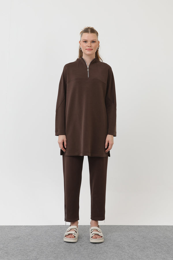 Kadın Önü Fermuar Detaylı Tunik - 10611TUN - BROWN