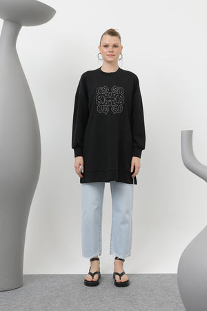 Kadın Önü Yapıştırma Taş Detaylı Tunik - 10612TUN