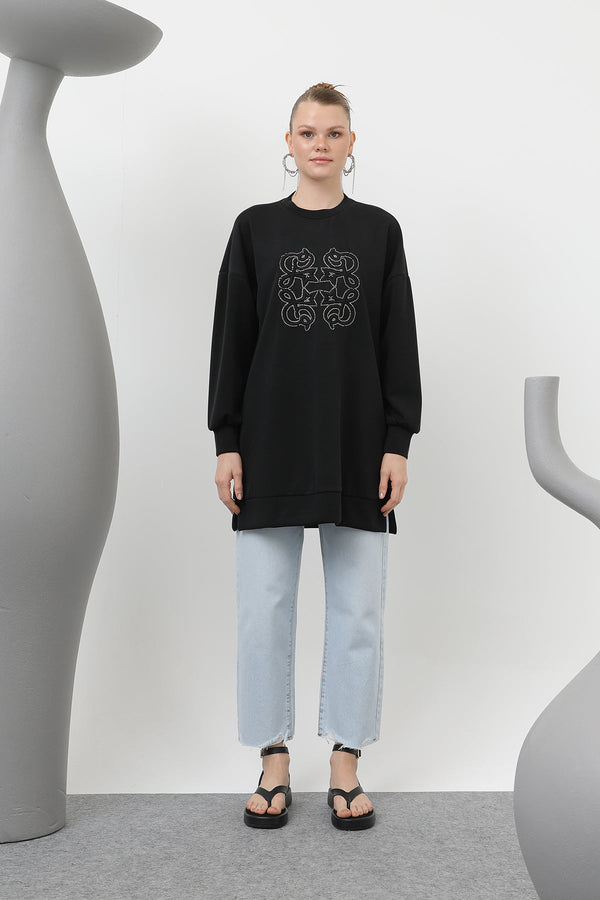 Kadın Önü Yapıştırma Taş Detaylı Tunik - 10612TUN