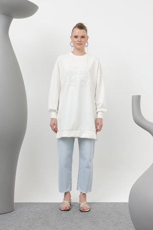 Kadın Önü Yapıştırma Taş Detaylı Tunik - 10612TUN