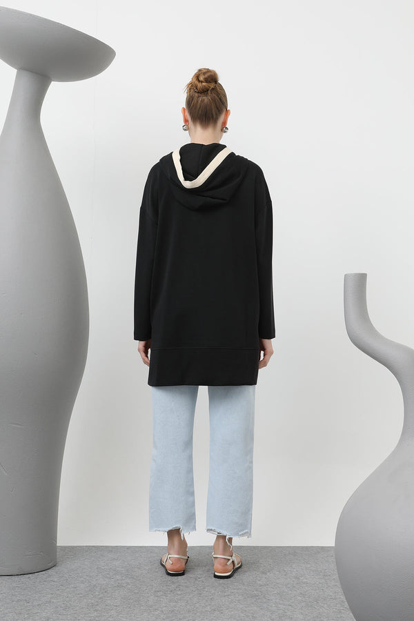 Kadın Nakış Detaylı Balıksırtı Kapişonlu Tunik - 25S-10615TUN