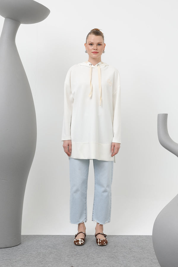 Kadın Nakış Detaylı Balıksırtı Kapişonlu Tunik - 25S-10615TUN