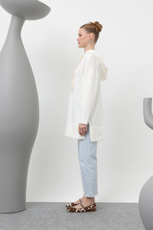 Kadın Nakış Detaylı Balıksırtı Kapişonlu Tunik - 25S-10615TUN