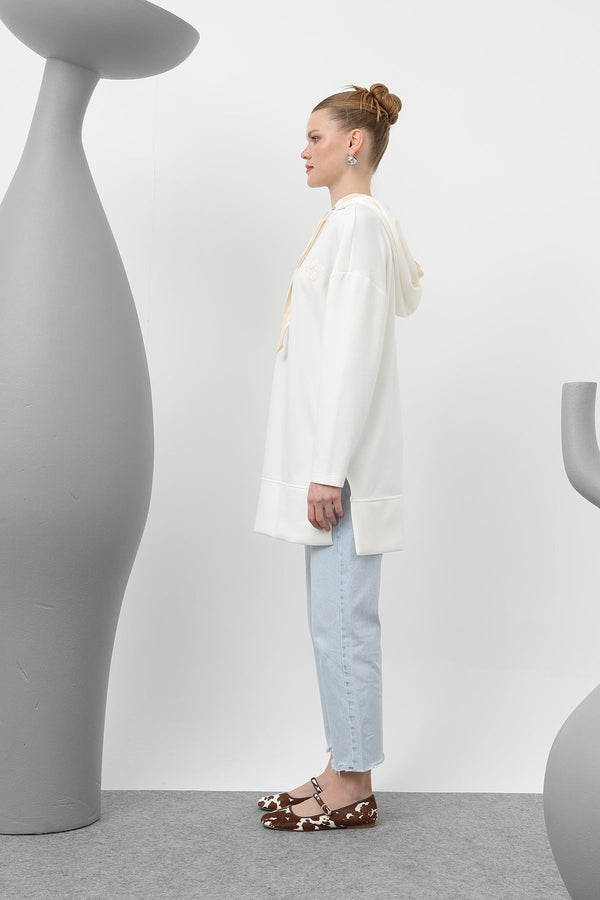 Kadın Nakış Detaylı Balıksırtı Kapişonlu Tunik - 25S-10615TUN