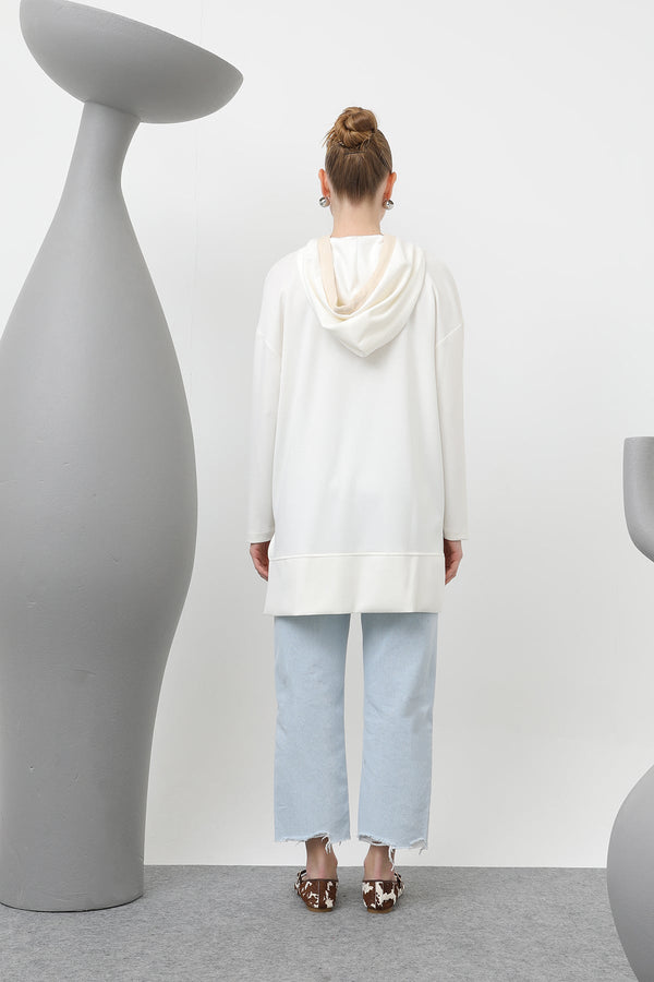 Kadın Nakış Detaylı Balıksırtı Kapişonlu Tunik - 25S-10615TUN