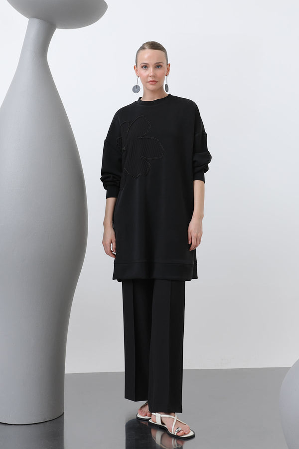 Kadın Önü İşlemeli Garni Detaylı Tunik - 10627TNK - BLACK